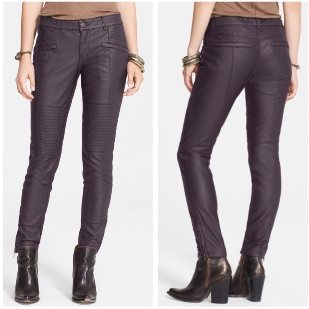 SOLD-Free People Faux Leather Skinny Moto Pants - Picture 2 of 11